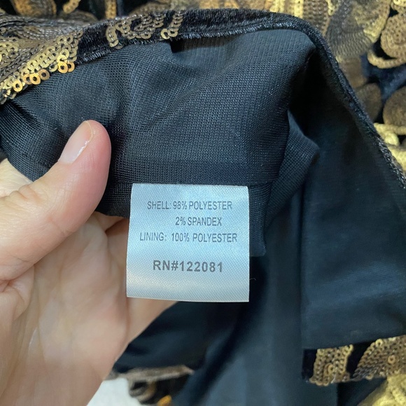 Tatyana L Gold Sequin Velvet Cocktail Dress Midi Pin Up Flirty Formal Bodycon - Picture 10 of 11